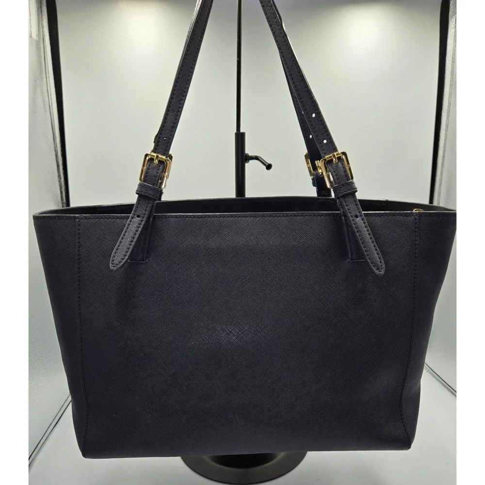 Tory Burch Navy Blue Leather Tote Bag Handbag‎ Purse Satchel Gold Hardware